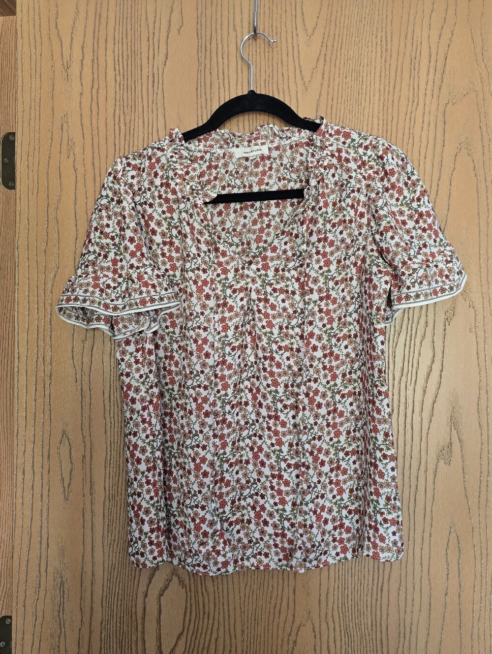 Max Studio Cream Blouse with Red Floral Print